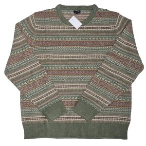 Fair Isle J Crew Sweater Supersoft lambswool-blend Knit Olive Rust Men's Size L